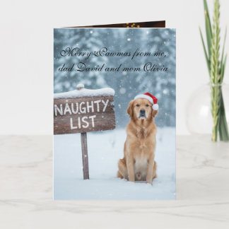 Cartão Funny Dog Naughty List Custom Text Christmas
