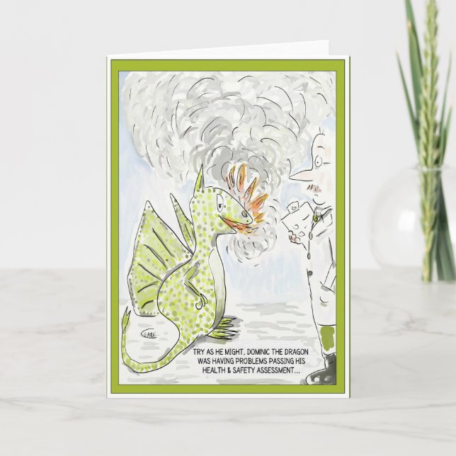 Cartão Funny Dragon "Health & Safety" Greeting Card (Frente)