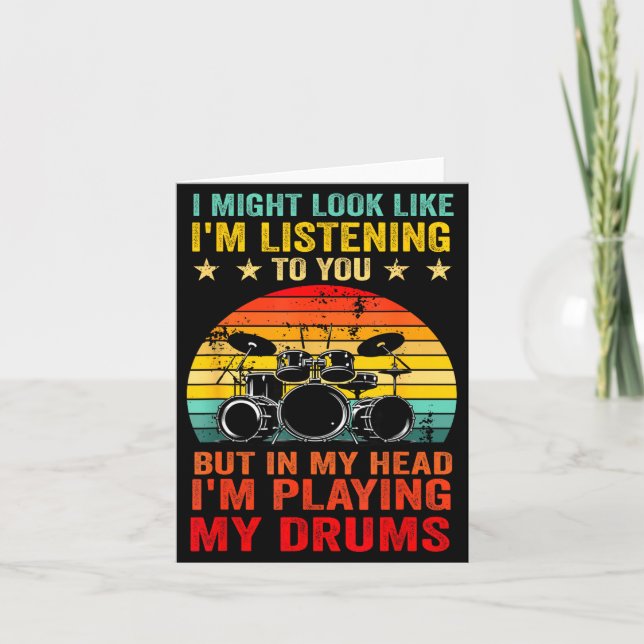 Cartão Funny Drummer Men Women Drumline Drumming Musical  (Frente)