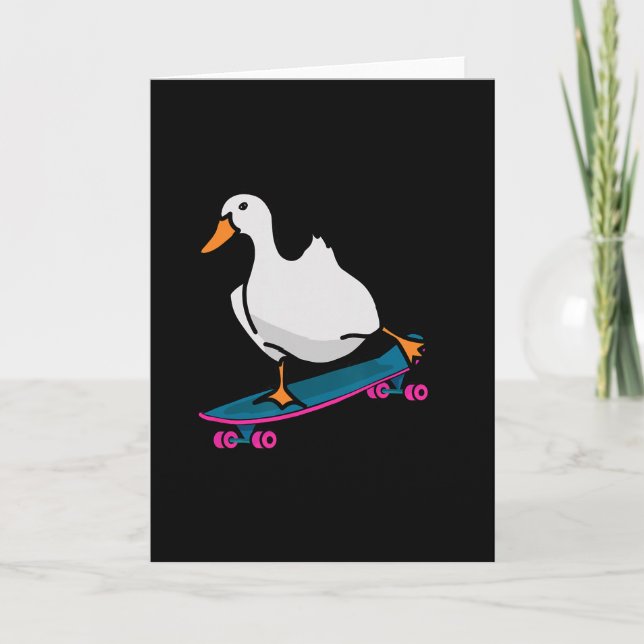 Cartão Funny Duck On Skateboard Skateboarding Longboard  (Frente)