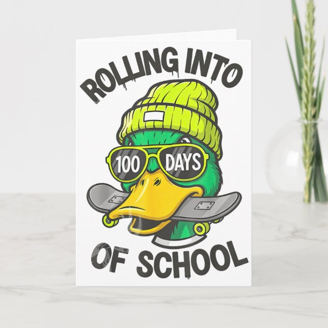 Cartão Funny Duck Skateboard 100 Days Of School Outfit  (Frente)