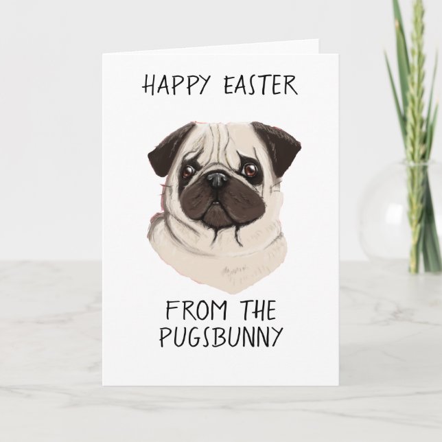 Cartão funny easter cards cute dog pug bunny egg basket (Frente)
