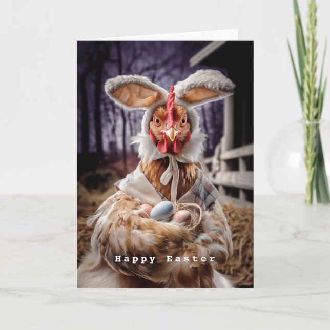 Cartão Funny Easter Chicken Bunny Costume (Frente)