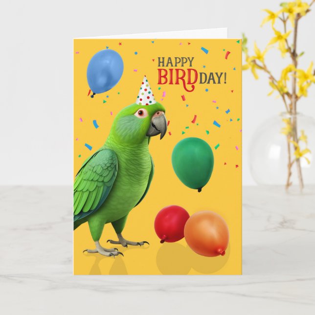 Cartão Funny Eclectus Parrot Birthday Humor (Flor Amarela)