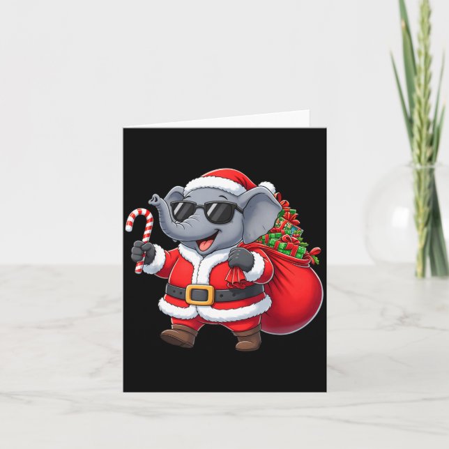 Cartão Funny Elephant Christmas Santa Outfit Xmas Boys Gi (Frente)