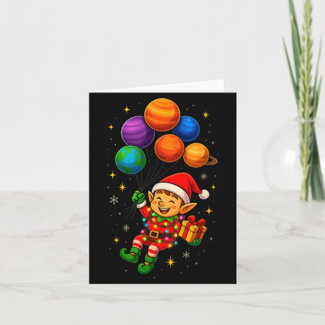 Cartão Funny Elf Astronaut With Planets Christmas Pjs For (Frente)