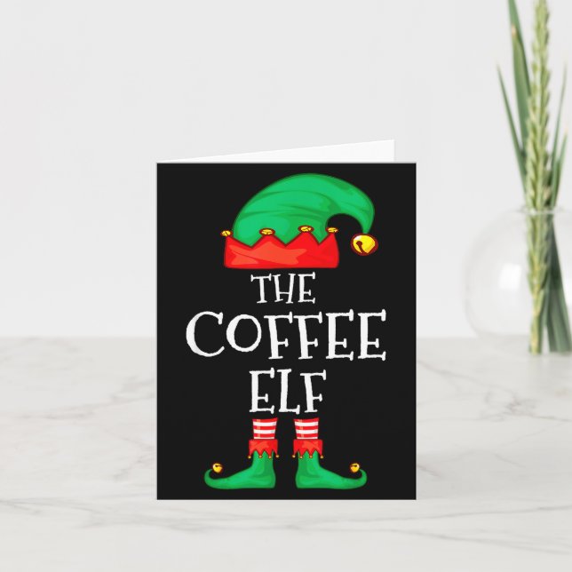 Cartão Funny Elf Family Christmas The Coffee Elf Sweater  (Frente)