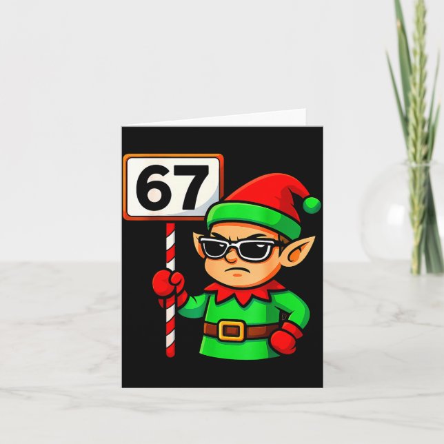 Cartão Funny Elf Six Seven 6 7 Meme Christmas Costume 67  (Frente)