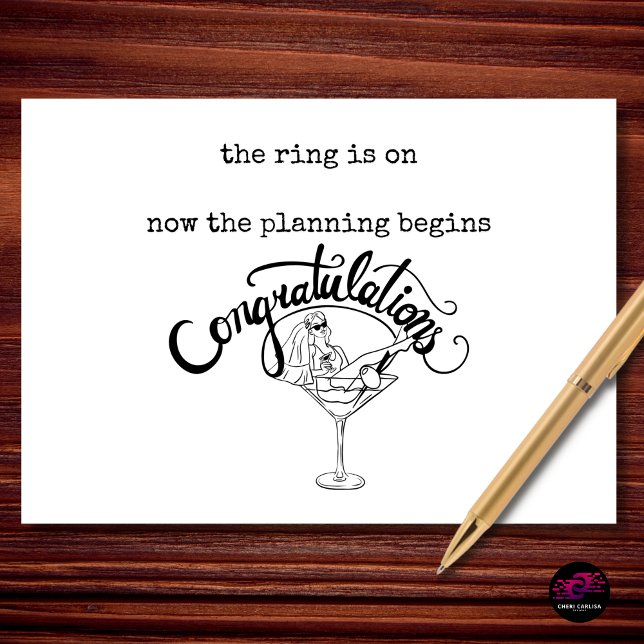 Cartão Funny Engagement Planning Begins Congratulations (The ring is on, the plans are starting, and the celebration has officially begun.)