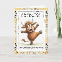 Funny Exercise Highland Cow Greeting Card