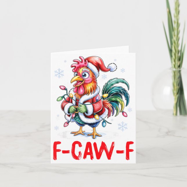 Cartão Funny F-caw-f Chicken Humor Santa Rooster Christma (Frente)