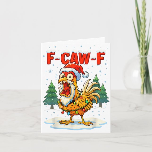 Cartão Funny F-caw-f Christmas Chicken Xmas Lights Santa  (Frente)