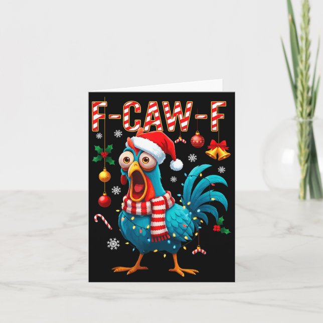 Cartão Funny F-caw-f Christmas Chicken Xmas Lights Santa  (Frente)
