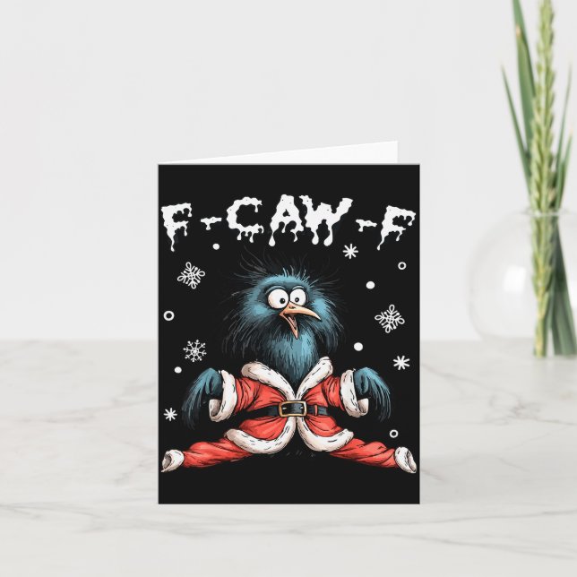 Cartão Funny F-caw-f Christmas Crow Santa Xmas Light Blac (Frente)