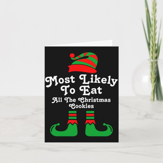 Cartão Funny Family Christmas Most Likely To Elf  (Frente)