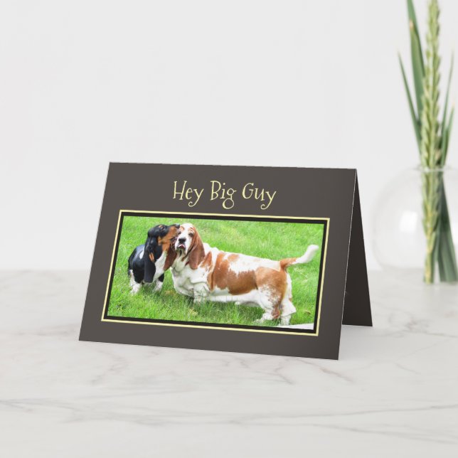 Cartão Funny "Father's Day Card" W/Basset Puppy & Adult (Frente)