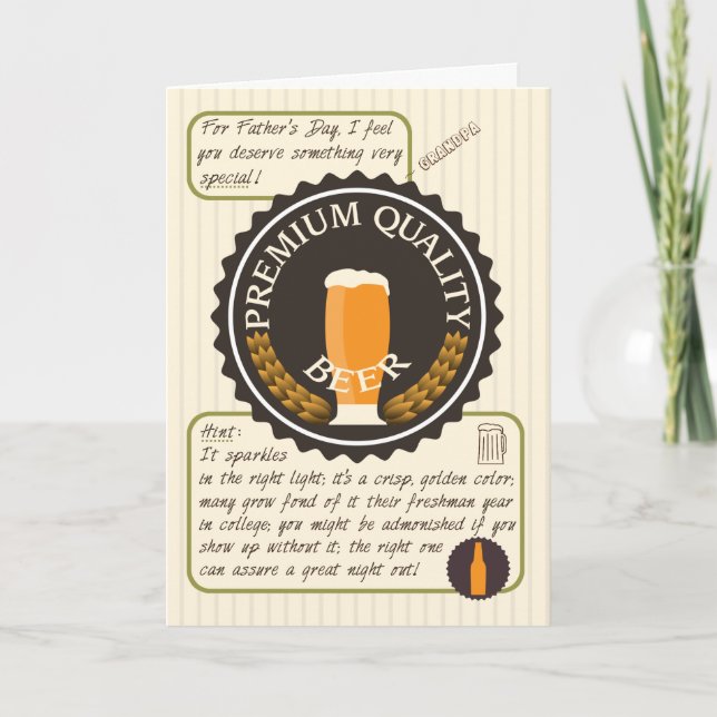 Cartão Funny Father's Day Retro Beer Label for Grandpa (Frente)