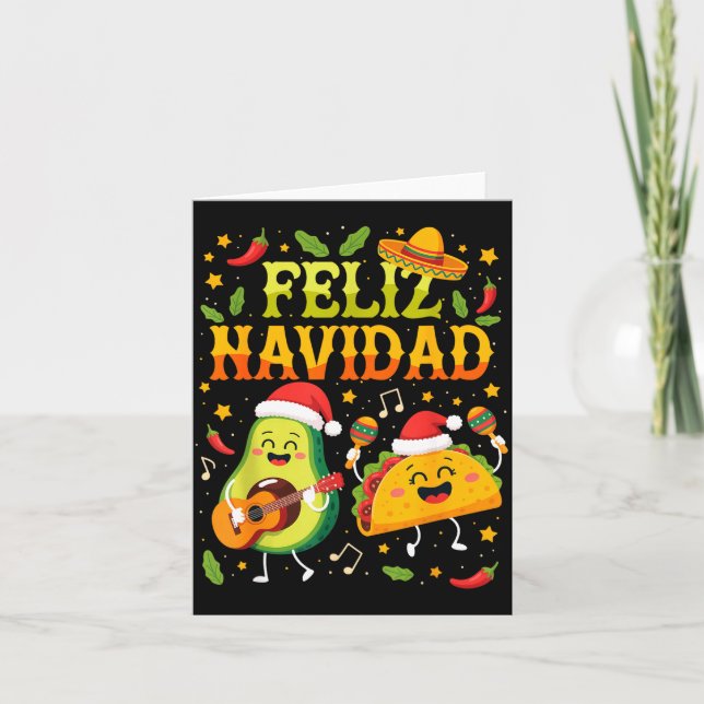 Cartão Funny Feliz Navidad Avocado Tacos Mexican Christma (Frente)