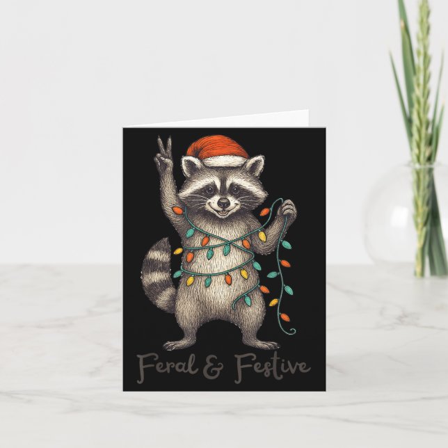 Cartão Funny Feral And Festive Raccoon Santa Hat Retro Ch (Frente)