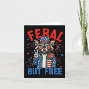 Cartão Funny Feral Mas Livre Eua Raccoon 4 De Julho Homen
