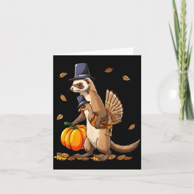 Cartão Funny Ferret Turkey Pumpkin Thanksgiving Gift Men  (Frente)