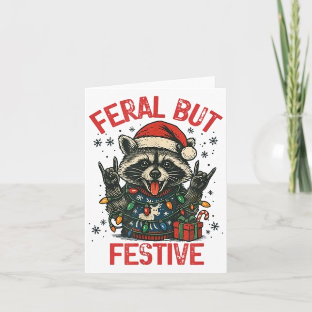 Cartão Funny Festive But Feral Santa Raccoon Lover Animal (Frente)