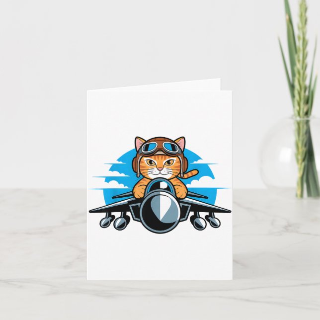 Cartão Funny Fighter Jet Cat Lot Aviation Humor For Cat L (Frente)