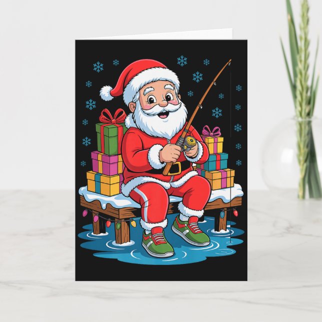 Cartão Funny Fisherman Santa Fishing Lovers Christmas Xma (Frente)