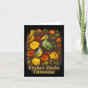 Cartão Funny Flicker Dodo Titmouse Vintage Camisa Floral