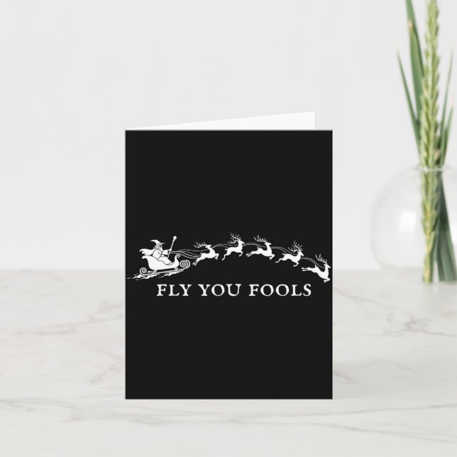 Cartão Funny Fly You Fools Santa Sleigh Reindeer Christma (Frente)