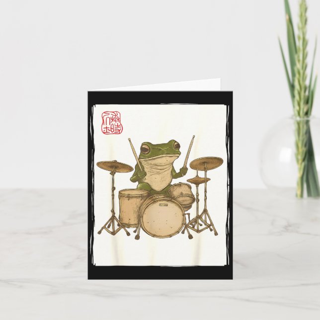 Cartão Funny Frog Drum Rock Music Kawaii Japanese  (Frente)