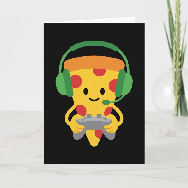 Cartão Funny Gamer Pizza Gaming Video Game Enthusiast Boy (Frente)