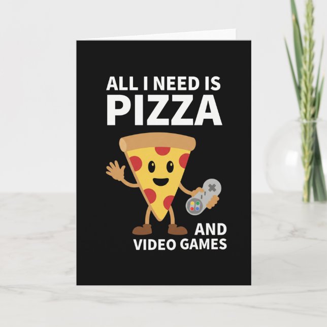 Cartão Funny Gamer Pizza Gaming Video Game Enthusiast Boy (Frente)