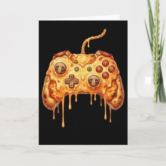 Cartão Funny Gamer Pizza Gaming Video Game Enthusiast Boy (Frente)