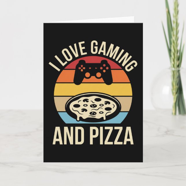 Cartão Funny Gamer Pizza Gaming Video Game Enthusiast Boy (Frente)