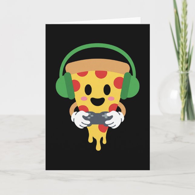 Cartão Funny Gamer Pizza Gaming Video Game Enthusiast Boy (Frente)