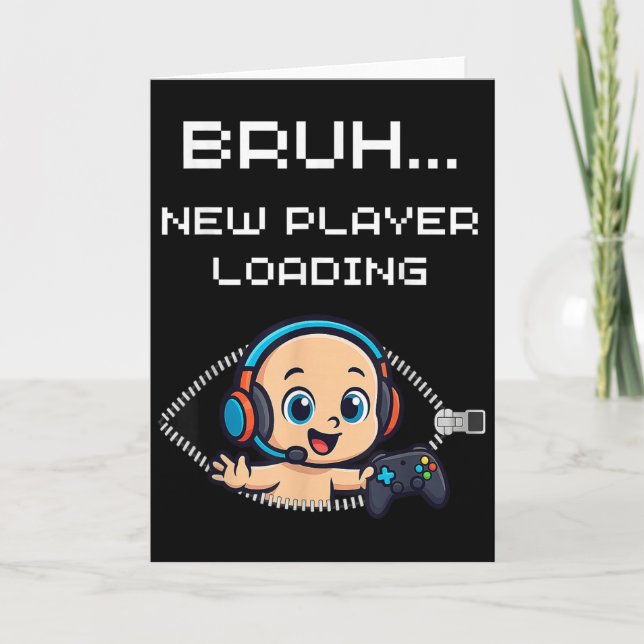 Cartão Funny Gamer Pregnancy Announcement – Bruh New Play (Frente)