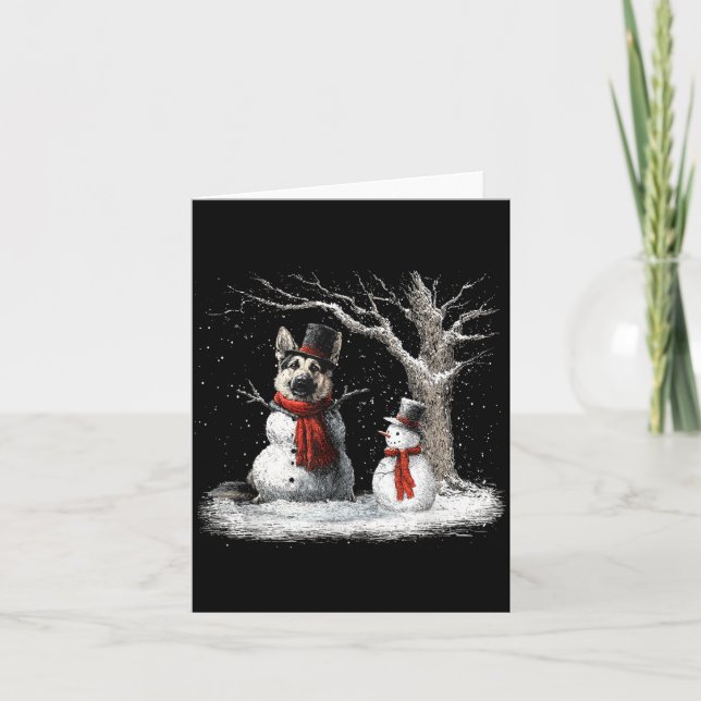 Cartão Funny German Shepherd Dog In The Snow Tree Christm (Frente)
