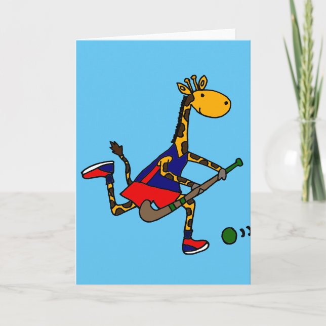 Cartão Funny Giraffe Playing Field Hockey (Frente)