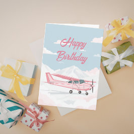 Cartão Funny Girl Pilot Birthday Pink Cessna Aviation