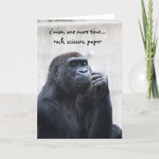 Cartão Funny Gorilla Birthday, rock scissors paper