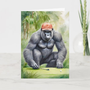 Cartão Funny Gorilla no Boné Vermelho Jogando Golfe