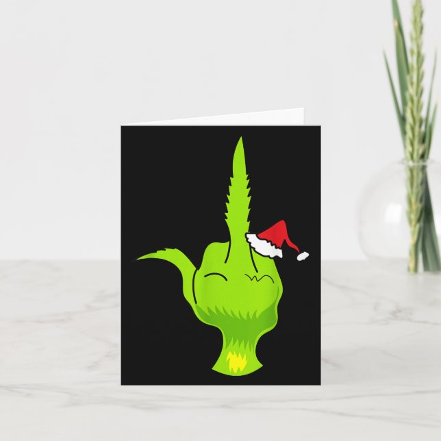 Cartão Funny Green Hand Middle Finger Xmas Santa  (Frente)