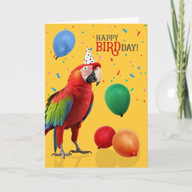 Cartão Funny Green Winged Macaw Parrot Birthday (Frente)