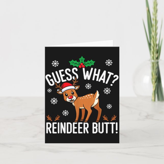 Cartão Funny Guess What Reindeer Butt Christmas Reindeer  (Frente)
