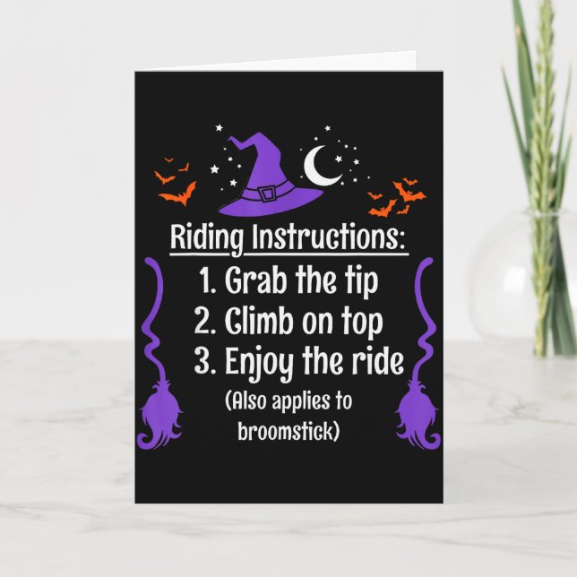 Cartão Funny Halloween Adult Sarcasm Humor Witch Riding I (Frente)