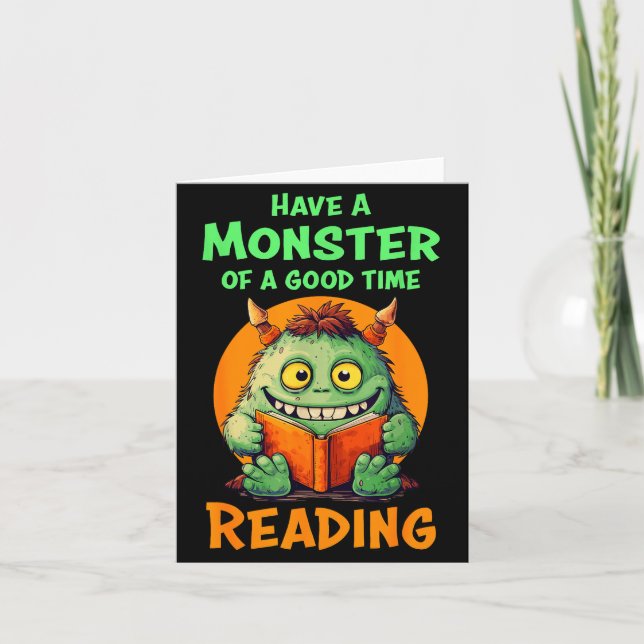 Cartão Funny Halloween Teacher Librarian Monster Reading  (Frente)