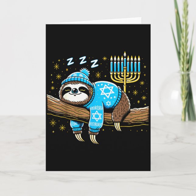 Cartão Funny Hanukkah Sloth Jewish Chanukah Sleeng Hanukk (Frente)