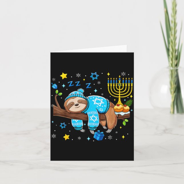 Cartão Funny Hanukkah Sloth Jewish Chanukah Sleeng Hanukk (Frente)