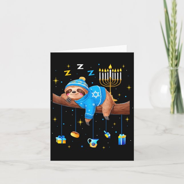 Cartão Funny Hanukkah Sloth Jewish Chanukah Sleeng Hanukk (Frente)